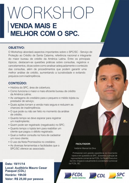 Workshop Venda mais e melhor com o SPC acontece no dia 19 na CDL Videira Workshop Venda mais e melhor com o SPC acontece no dia 19 na CDL Videira