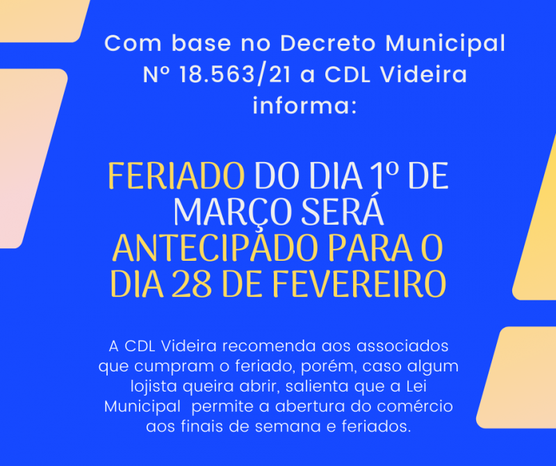 Antecipação feriado de 1º de março Antecipação feriado de 1º de março